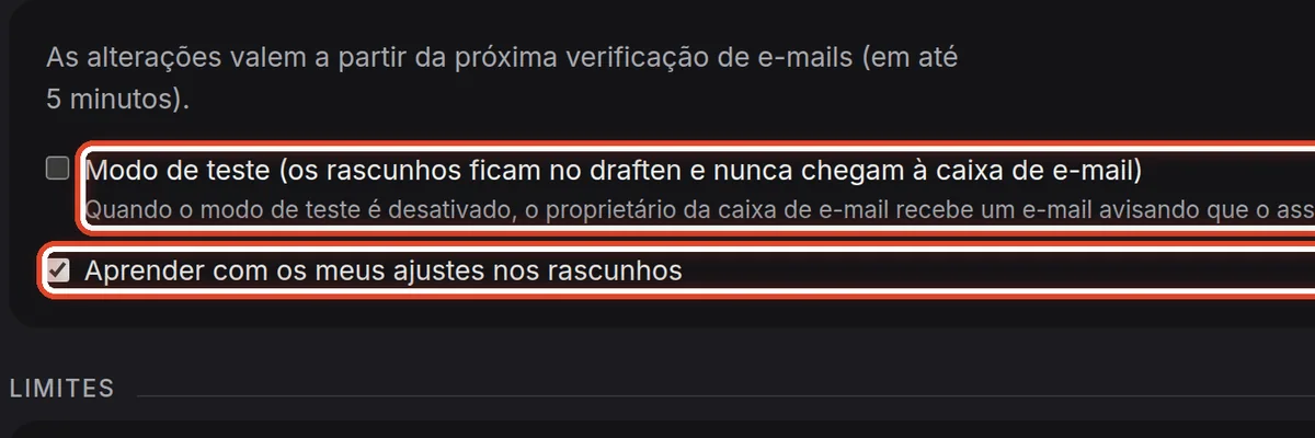 De perto – Modo de teste e aprendizado