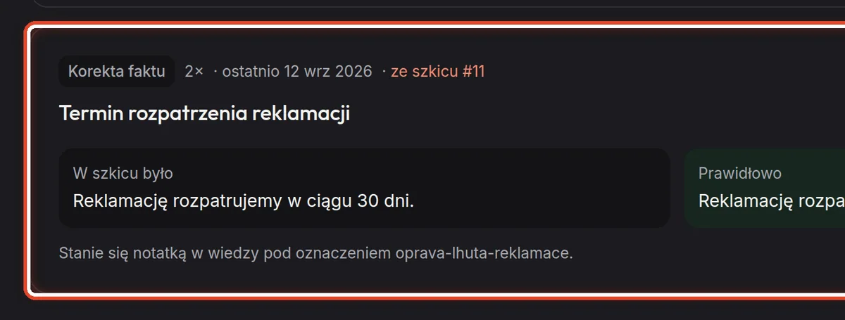 Zbliżenie – Korekta faktu