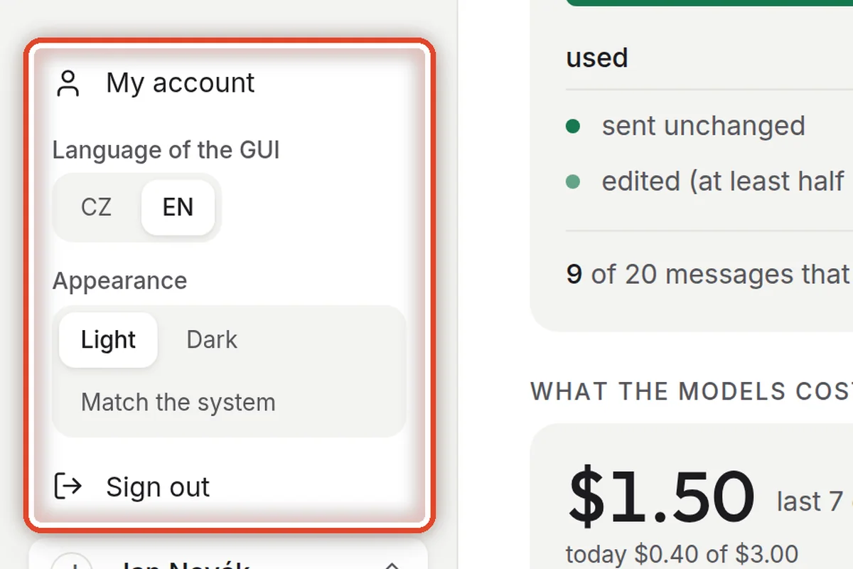 Close up — Your account