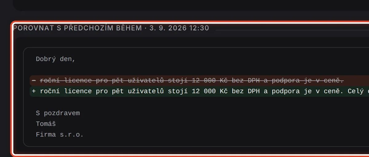 Detail — Porovnejte s předchozím během
